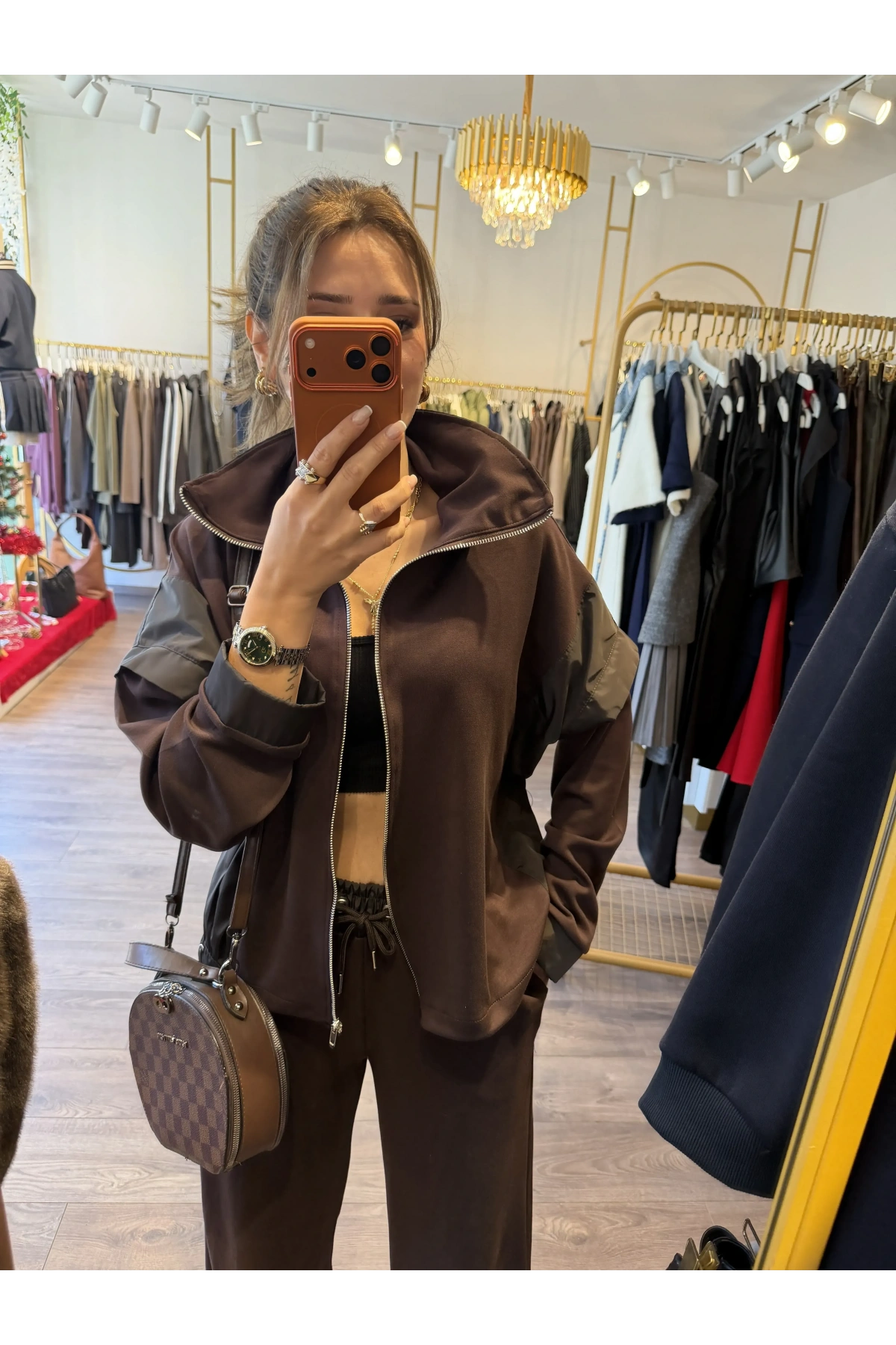 Kahve Paraşüt Detaylı Ön Fermuarlı Marka Model Takım