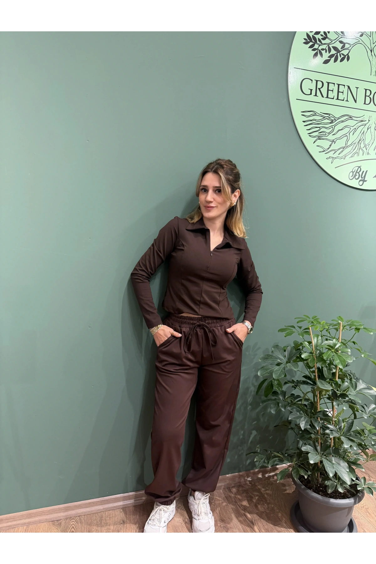 Modal Kumaş Beli ve Paçası Lastikli Eşofman Takım Acıkahve