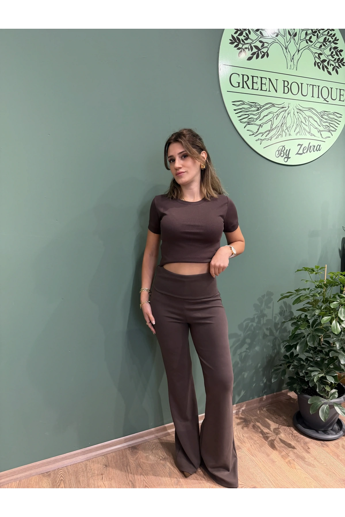 Modal Kumaş İspanyol Paça Tayt Acıkahve