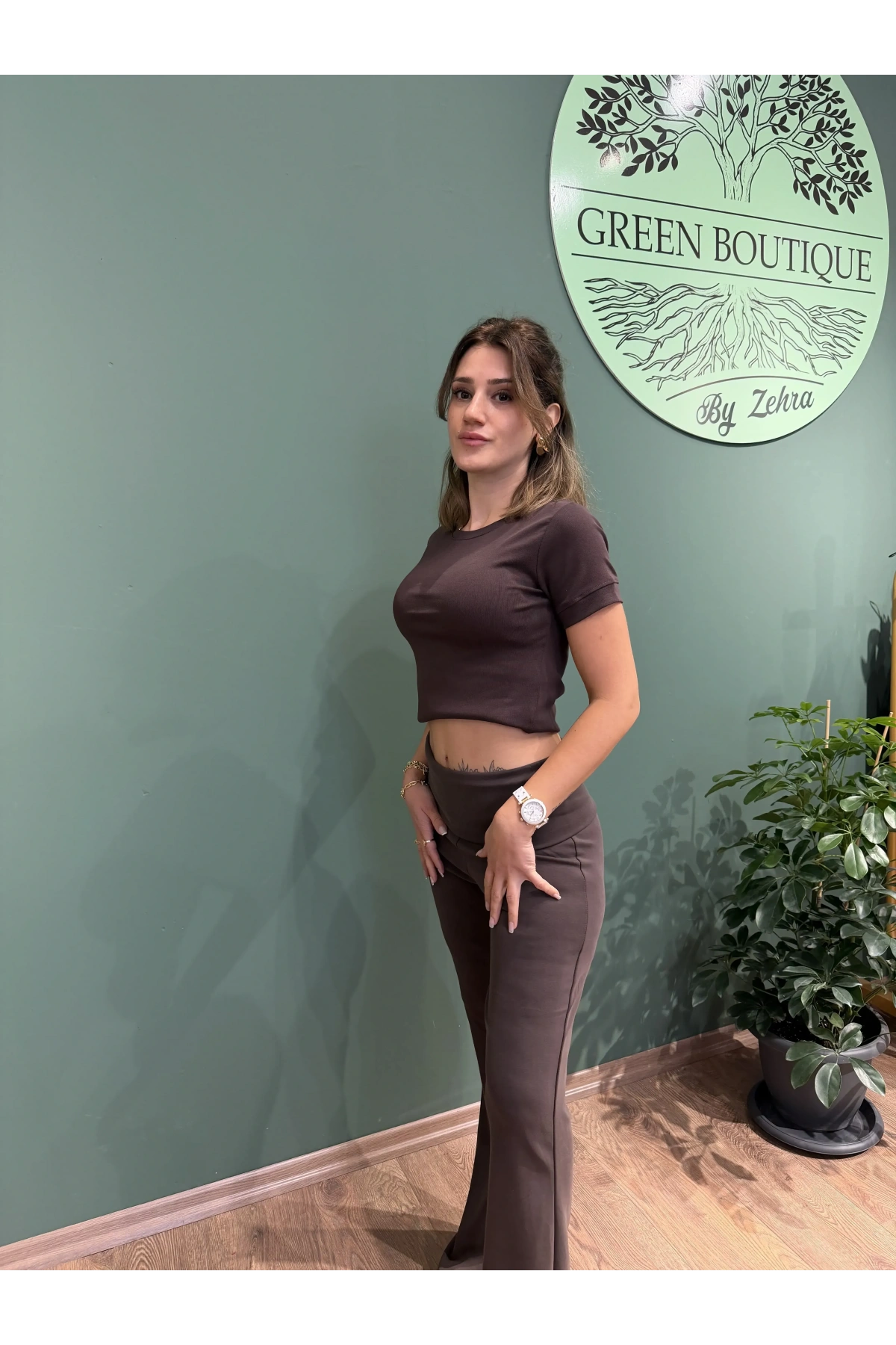 Modal Kumaş İspanyol Paça Tayt Acıkahve