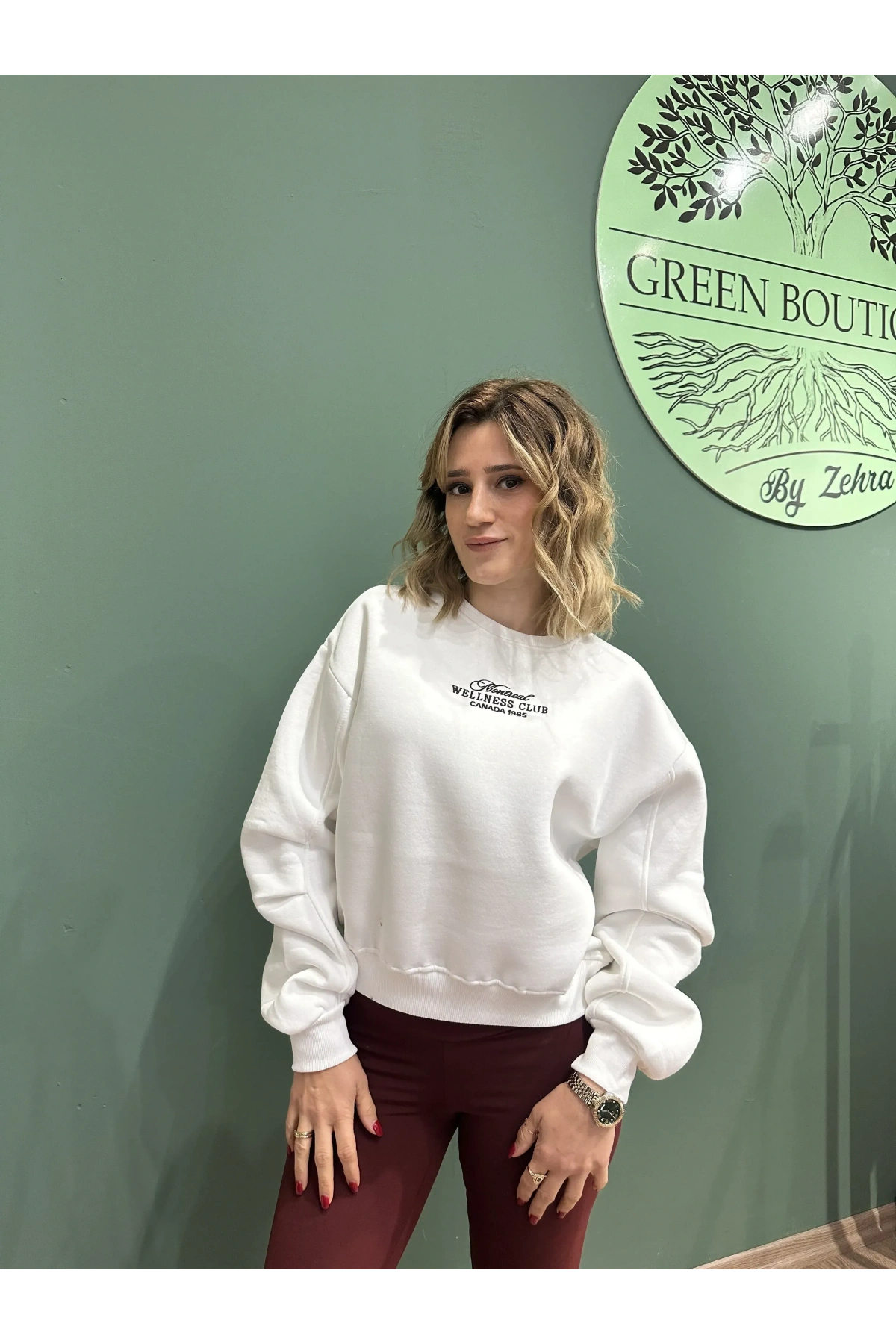 Nakış Detaylı Şardonlu Kalın Sweatshirt Ekru