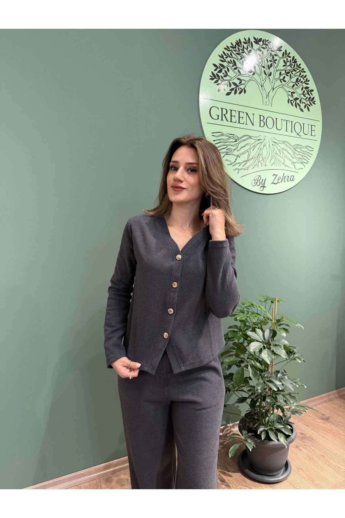 Selanik Triko ZR Model Hırka Pantolon Takım Antrasit