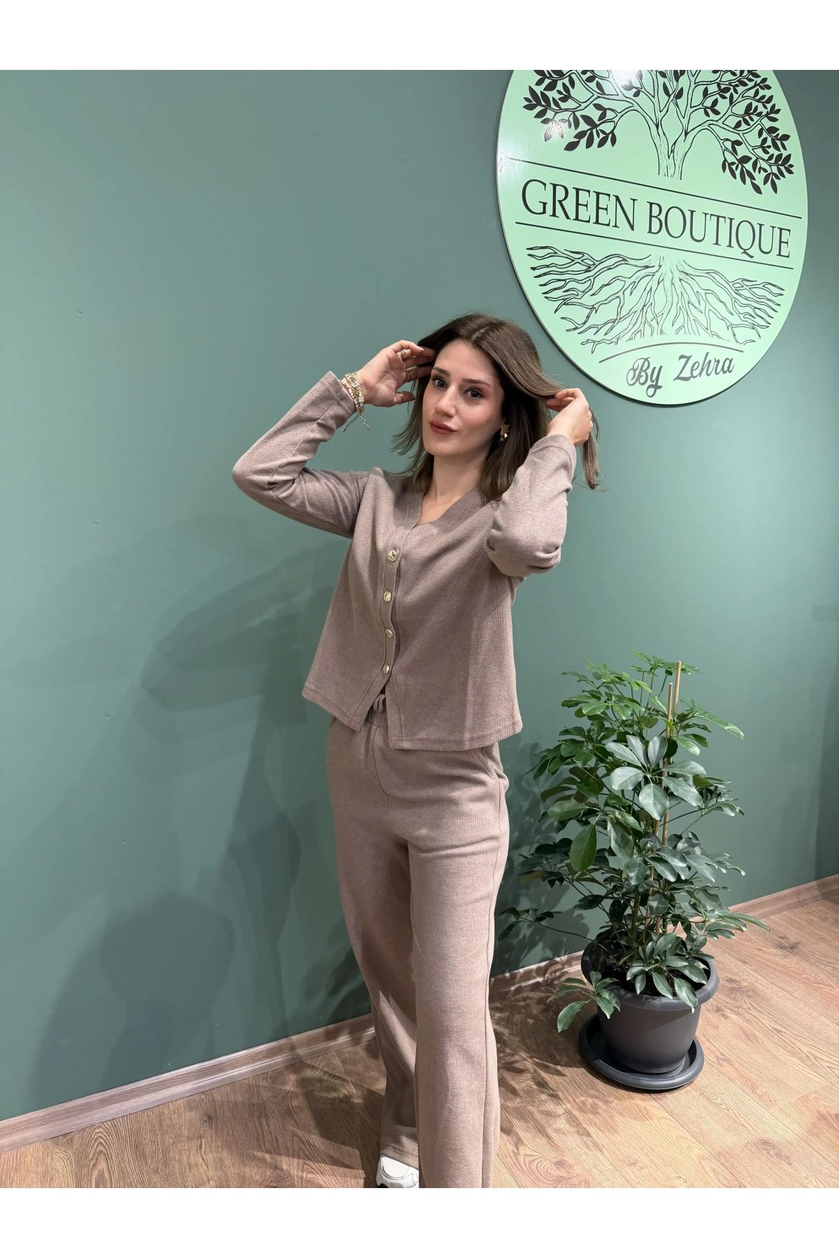 Selanik Triko ZR Model Hırka Pantolon Takım Bej