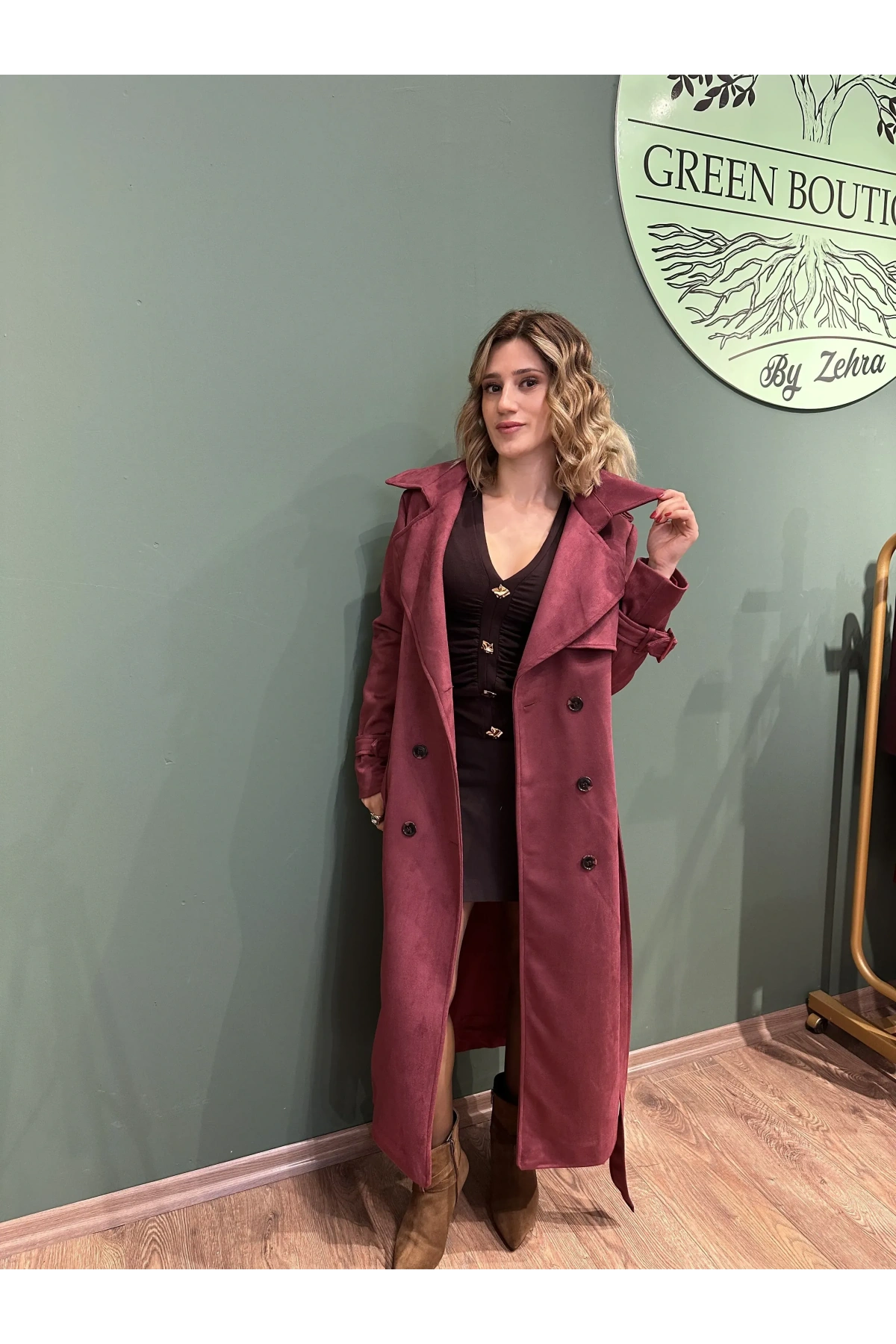 Süet Trençkot Bordo