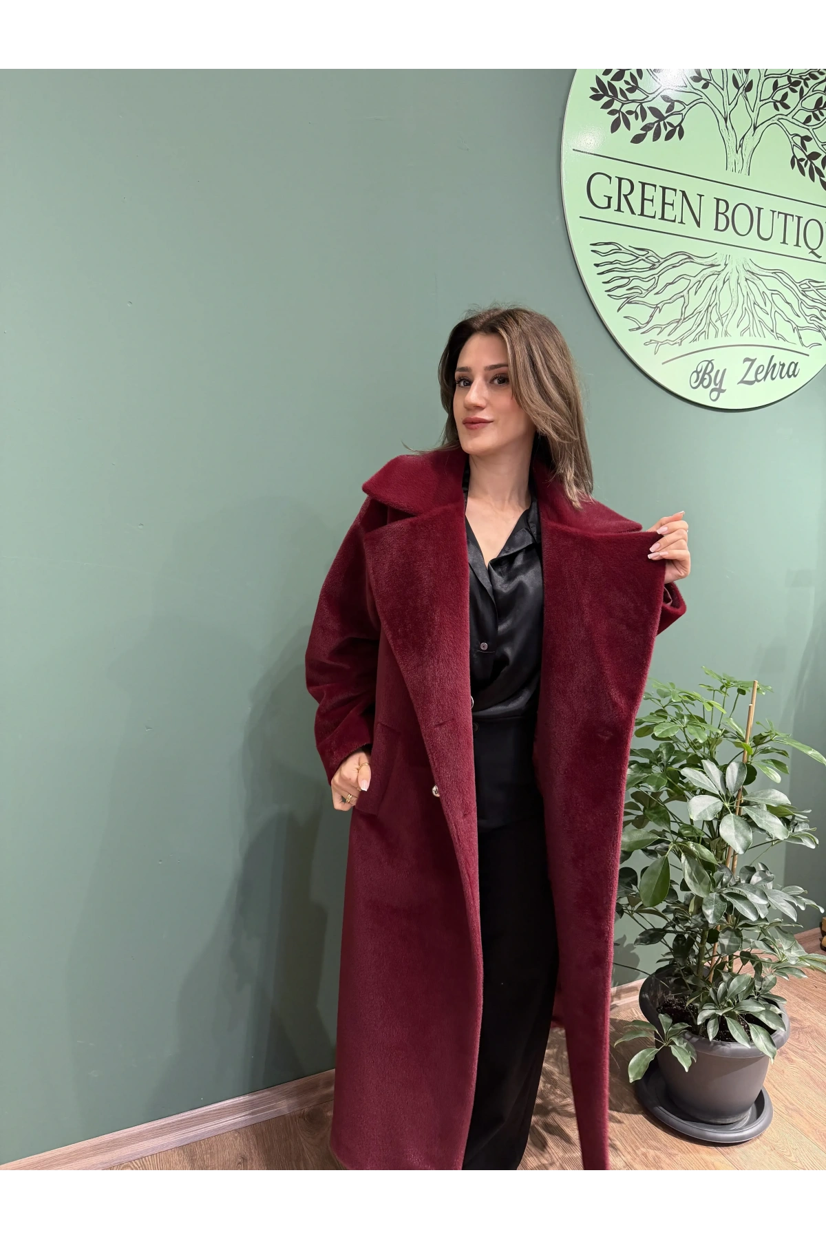 Tay Tüyü Kaşe Kaban Bordo