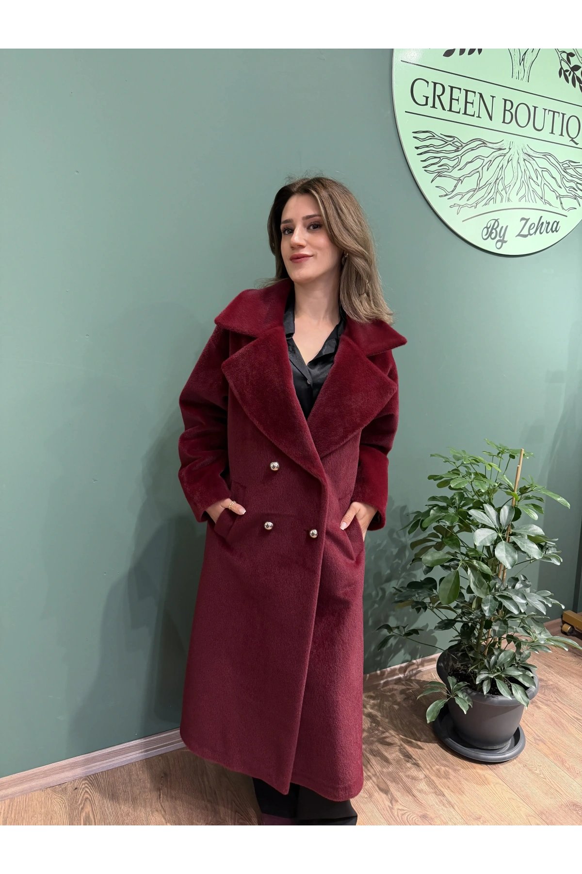 Tay Tüyü Kaşe Kaban Bordo