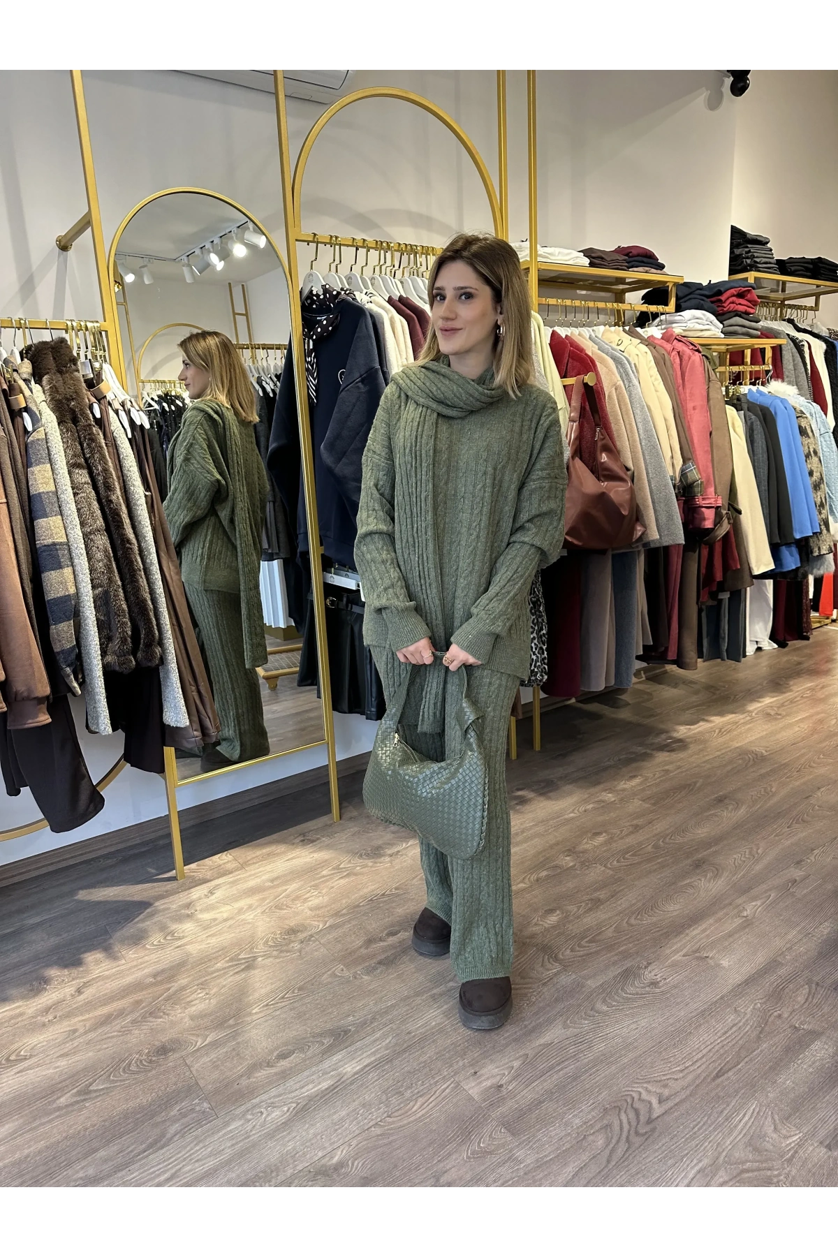 Üçlü (Atkılı) Triko Takım Haki Yeşil