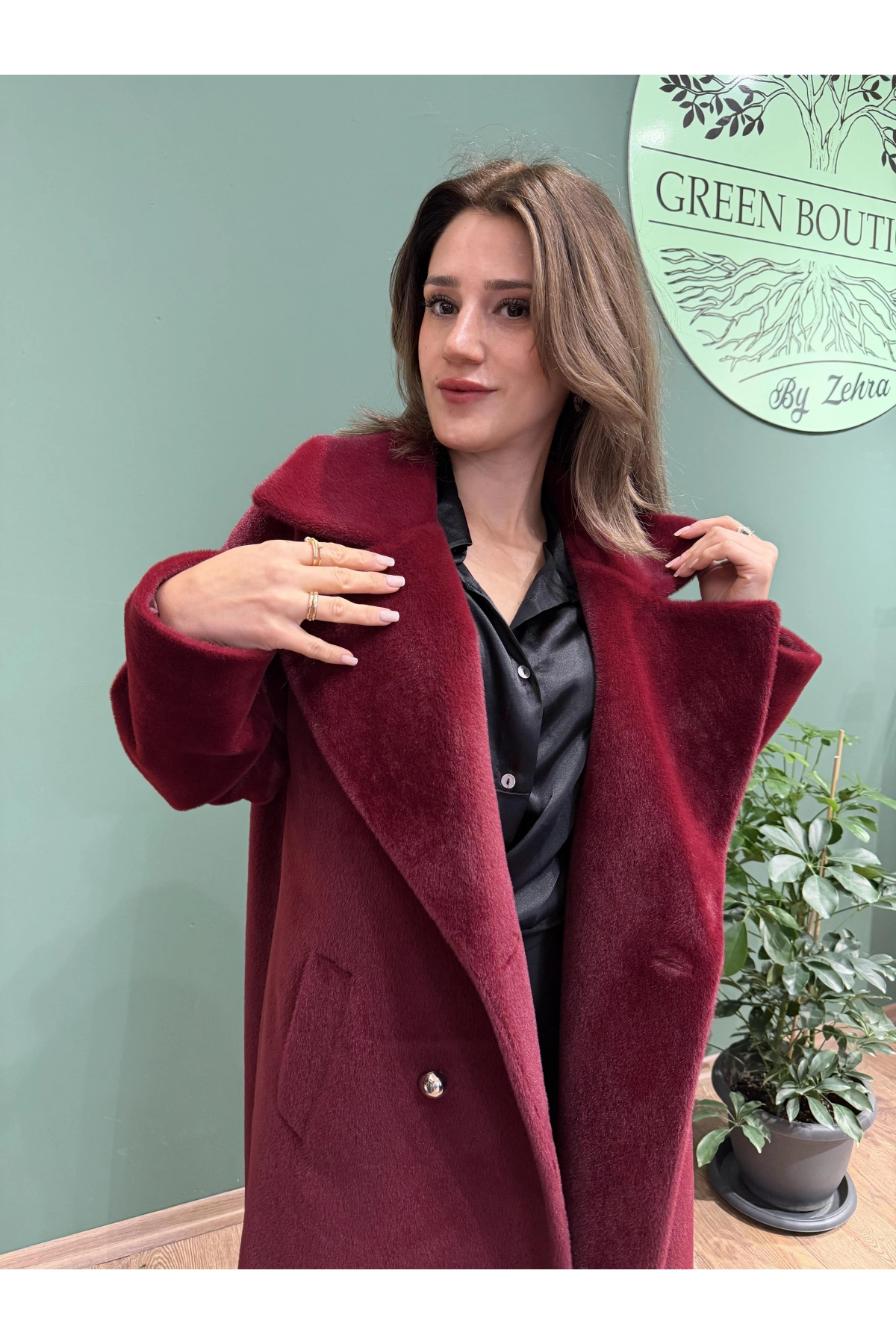 Tay Tüyü Kaşe Kaban Bordo