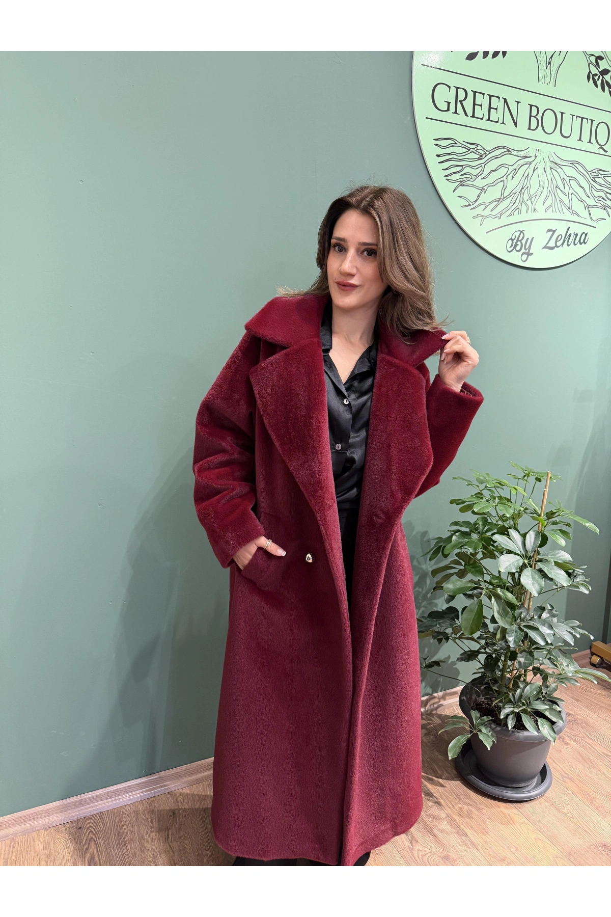 Tay Tüyü Kaşe Kaban Bordo