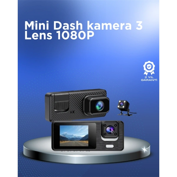 1080P 3 Kameralı Araç DVR – Döngü Kayıt ve Geri Görüş Özellikli