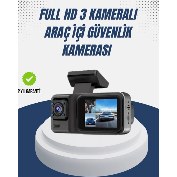 1080P Üç Kameralı Araç Kamerası Wi-Fi Destekli Park Modu ve G-Sensörlü