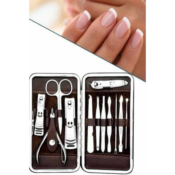 12 Parça Manikür Pedikür Seti Özel Deri Çanta El Ayak Bakımı Akne ve Sivilce Temizleme