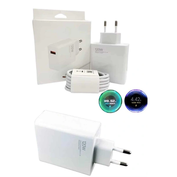 120 Watt Turbo Hızlı Şarj Aleti Seti Hızlı Şarj Adaptörü Beyaz