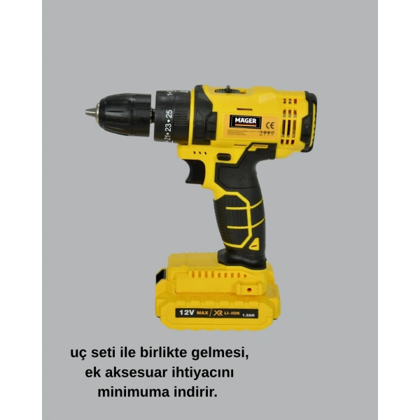 12V Akülü Matkap | 20-30 Nm Tork, Çift Hız Ayarı ve LED Işık