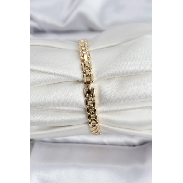 14K Gold Renk Kaplama Zirkon Kare Taşlı CM Kadın Bileklik