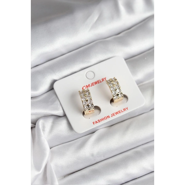 14K Gold Renk Kaplama Zirkon Taşlı CM Kadın Küpe