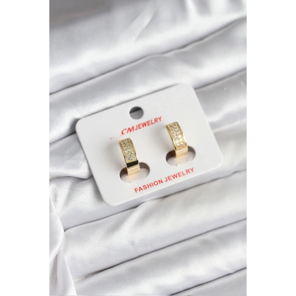 14K Gold Renk Kaplama Zirkon Taşlı Halka CM Kadın Küpe