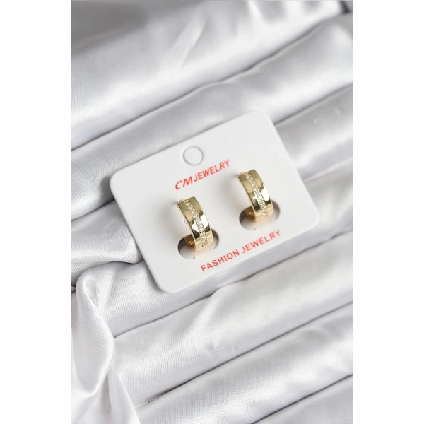 14K Gold Renk Kaplama Zirkon Taşlı Halka Model CM Kadın Küpe