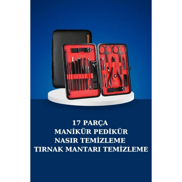17 Parça Manikür Seti Taşınabilir Özel Çantalı El ve Ayak Bakımı Tırnak Batığı Temizleme
