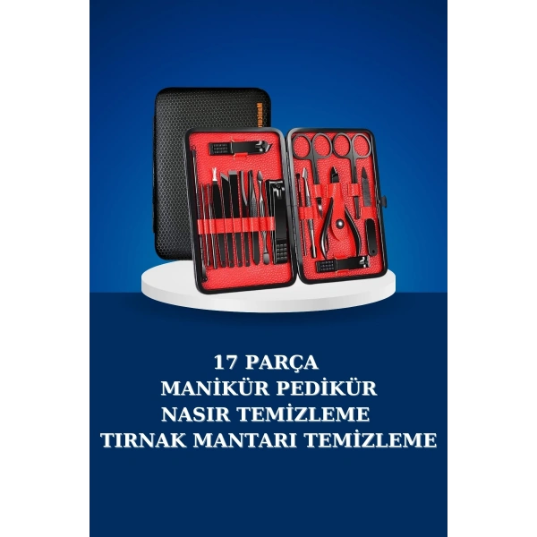 17 Parça Manikür Seti Taşınabilir Özel Çantalı El ve Ayak Bakımı Tırnak Batığı Temizleme