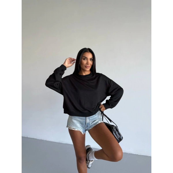 2 iplik bisiklet yaka sweat siyah f2339