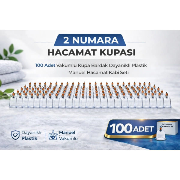 2 Numara Hacamat Kupası 100 Adet Vakumlu Kupa Bardak Dayanıklı Plastik Manuel Hacamat Kabı