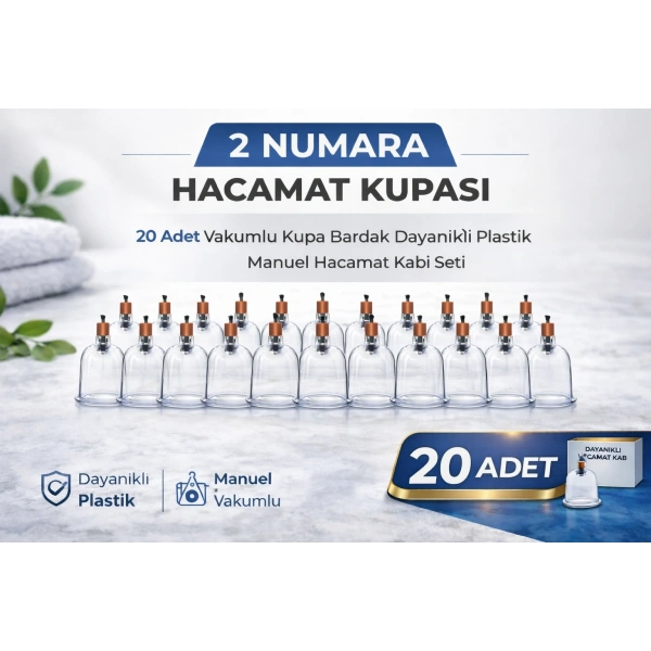 2 Numara Hacamat Kupası 20 Adet Vakumlu Kupa Bardak Dayanıklı Plastik Manuel Hacamat Kabı