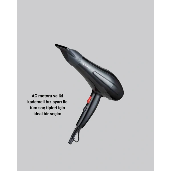 2200W Fön Makinesi – Profesyonel AC Motor, Soğuk ve Sıcak Üfleme