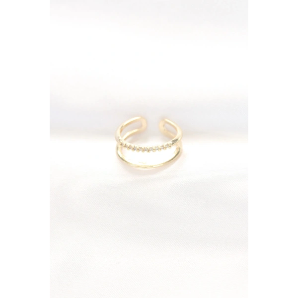 2li Görünümlü Su Yolu Tasarımlı Gold Renk Ayarlanabilir Yüzük