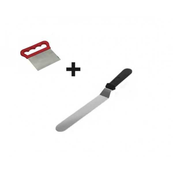 2li Set Hamur Şekillendirici Eğik Pasta Spatulası ve Metal Hamur Kesici Kazıyıcı Spatula