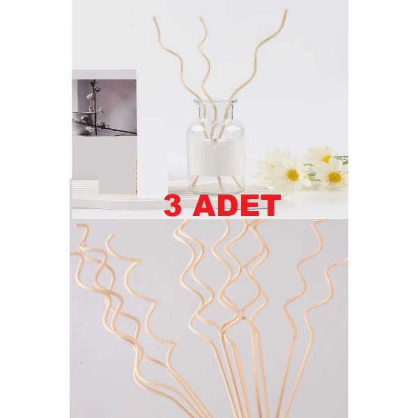 3 Adet Dalgalı Model Aromaterapi Dağıtıcı Rattan Sopa- Ev Dekor Şişe - Koku Yağı Ahşap Difüzör Çubuk