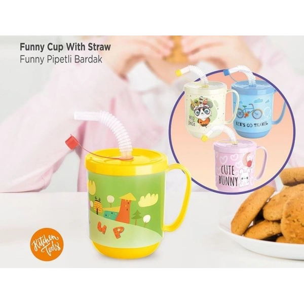 3 Adet pipetli Çocuk Içecek Bardağı Desenli Bardak 350ml