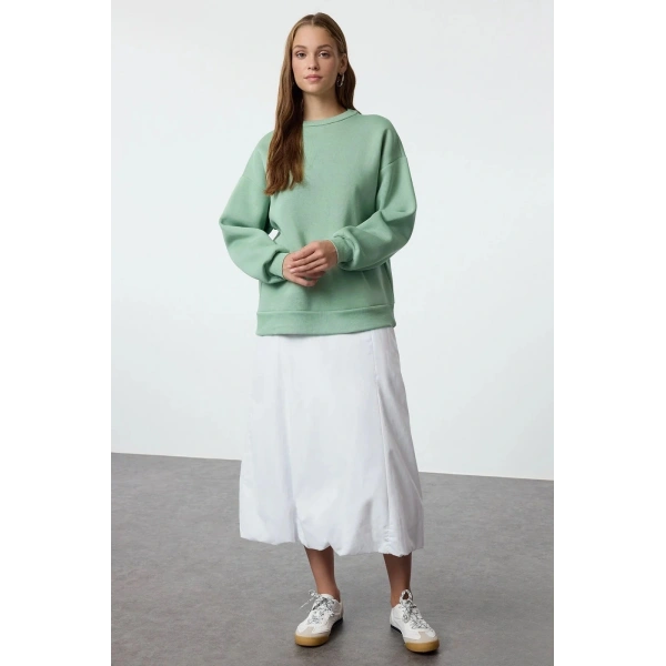 3 iplik şardonlu bisiklet yaka sweatshirt mint