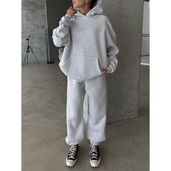 3 iplik şardonlu Lastik paça eşofman gri p510439