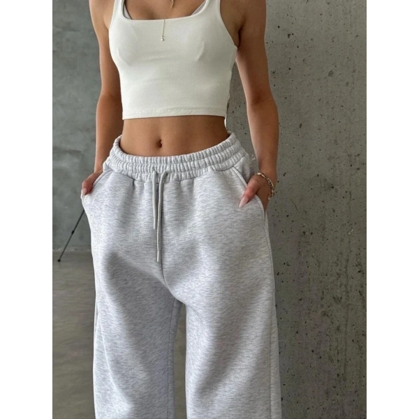 3 iplik şardonlu oversize eşofman gri