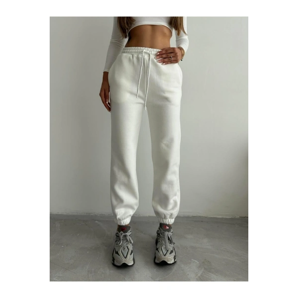 3 iplik şardonlu paça lastikli eşofman beyaz is001