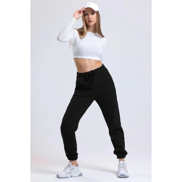 3 iplik şardonlu paça lastikli eşofman siyah is001