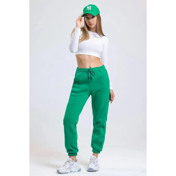 3 iplik şardonlu paça lastikli eşofman yeşil is001