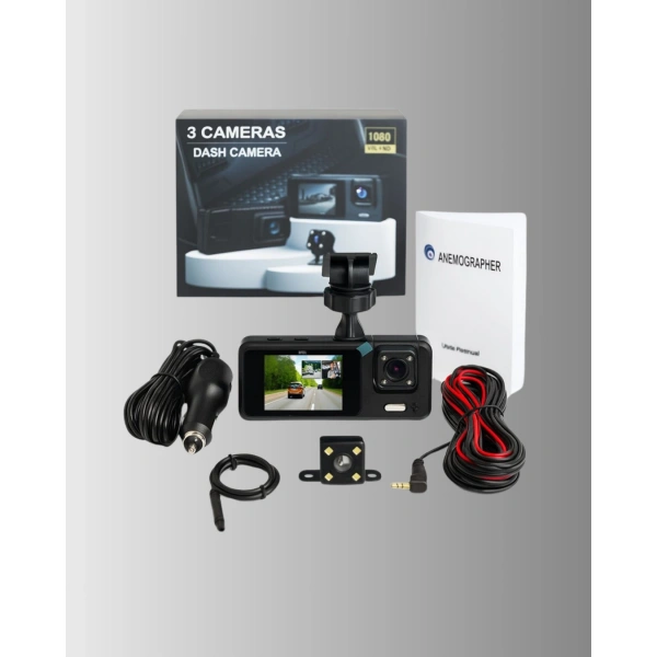 3 Kameralı Araç İçi DVR Kayıt Cihazı  Ön İç Arka Kamera Full HD