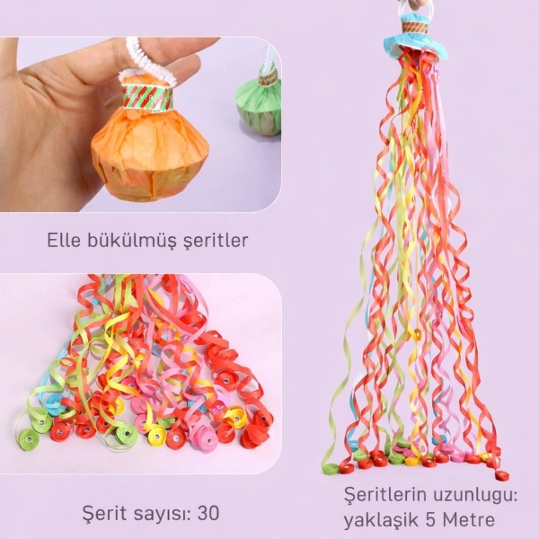 30 Şeritli Renkli Elle Atılan Konfeti – 5 Metre Uzayan Şerit Konfeti 1 Adet