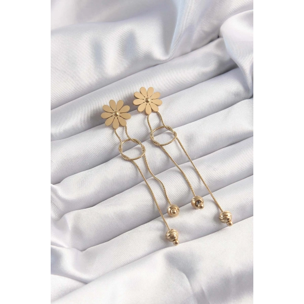 316L Çelik Altın Renk Sallantılı Düğüm Model Papatya Küpe