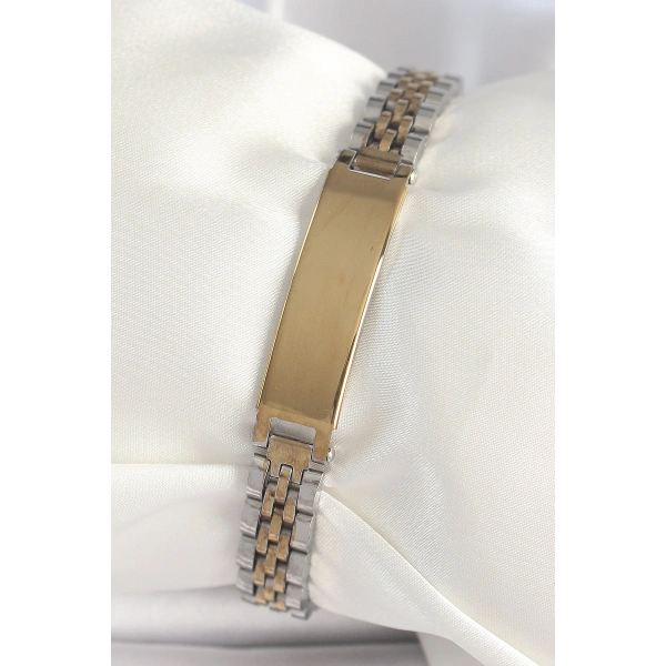 316L Çelik Gold Gümüş Renk Kalın Zincir Künye Model Erkek Bileklik