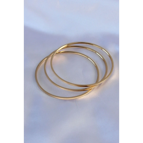 316L Çelik Gold Renk 3lü Ajda Model Kadın 60 mm Bilezik