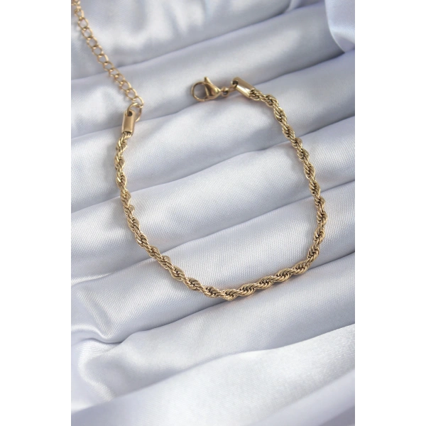 316L Çelik Gold Renk Burgu Zincir Model Kadın Bileklik