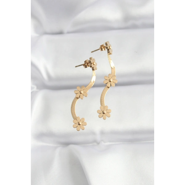 316L Çelik Gold Renk İtalyan Zincir Papatya Küpe