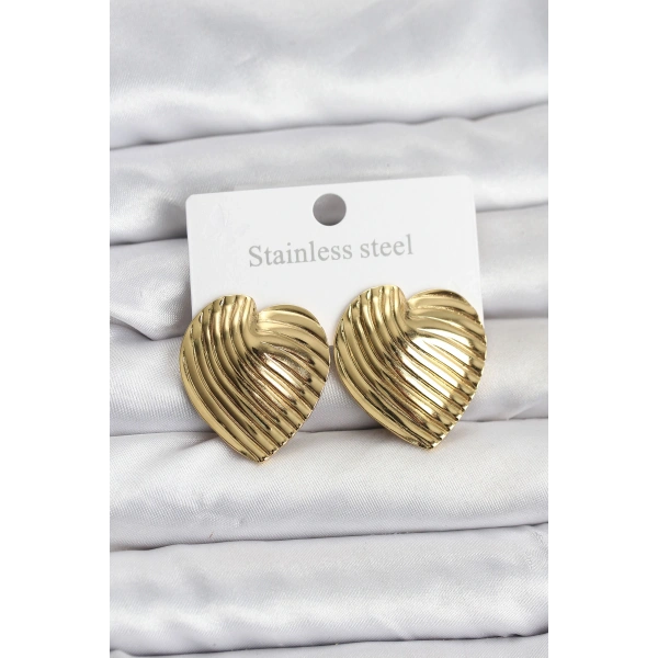 316L Çelik Gold Renk Kalp Model Kadın Küpe