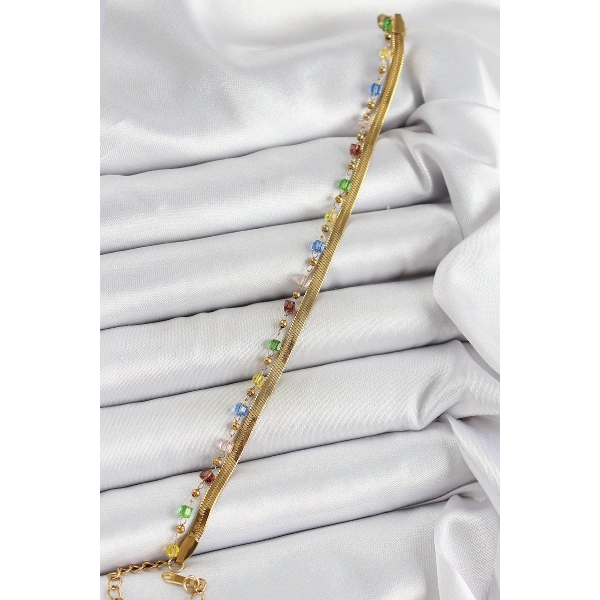 316L Çelik Gold Renk Karışık Renkli Kristal Taşlı Kadın Bileklik