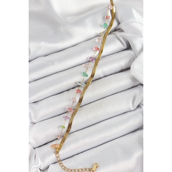 316L Çelik Gold Renk Kristal Karışık Renkli Taşlı Kadın Bileklik