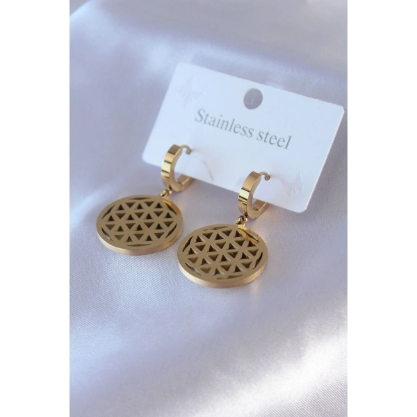 316L Çelik Gold Renk Lotus Model Kadın Küpe