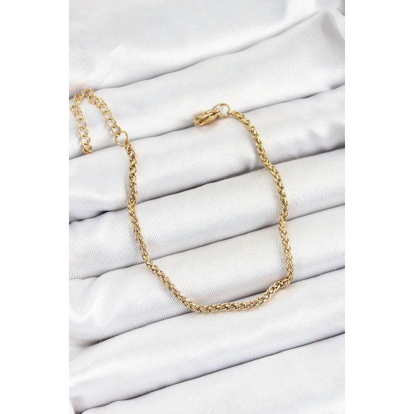 316L Çelik Gold Renk Örgü Burgu Zincir Erkek Bileklik